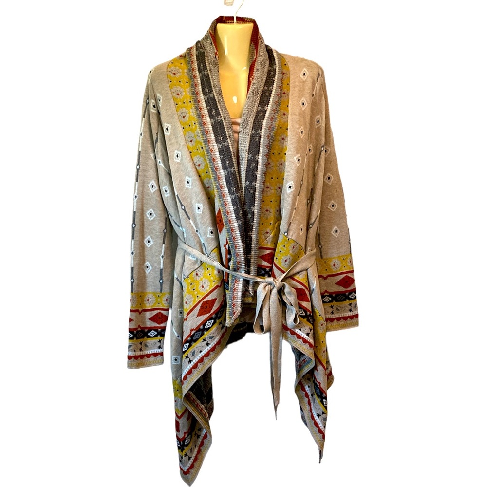 Freeway Cardigan Sweater Belted Wrap Duster Bohemian Southwest Geometric Small